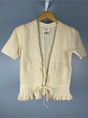 Loft Wool angora crochet tie cardigan